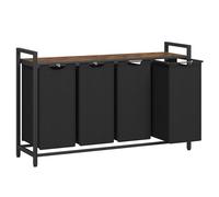 VASAGLE Cesto para Ropa Sucia, Cesta Colada, 4 Bolsas de Tela Oxford Extraíble y Desmontable, Estante, Marco Metálico, 4 x 40 L, 116 x 33 x 72 cm, Negro Tinta y Marrón Rústico BLH401B01