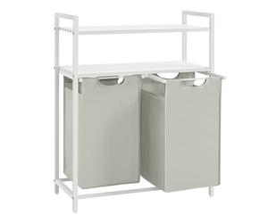 VASAGLE Cesto para Ropa Sucia, Cesta Colada Desmontable con 2 Bolsas Extraíbles, 2 Estantes, 46 L por Bolsa, para Baño, Lavandería, Blanco BLH211W01