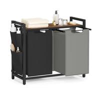 Cesto para Ropa Sucia 2 x 46 L Negro Tinta y Gris Paloma y Marrón Rústico