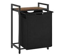 VASAGLE Cesto Ropa Sucia con Estante, 1 Compartimento, 65 L | Cesta Colada, 50 x 33 x 72 cm, Bolsa Extraíble, para Baño, Negro Tinta y Marrón Rústico, Colección BRENTA BLH101B01