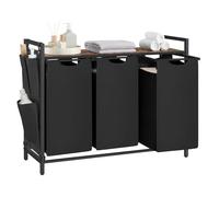 VASAGLE Cesto Ropa Sucia con Estante, 3 Compartimentos, 120 L | Cesta Colada, 87,7 x 33 x 72 cm, Bolsas Extraíbles, para Baño, Negro Tinta y Marrón Rústico, Colección BRENTA BLH301BH66