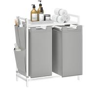 VASAGLE Cesto Ropa Sucia con Estante, 92 L | Cesta Colada, 71,3 x 33 x 72 cm, Bolsa Extraíble, para Baño, Blanco Nube y Gris, Colección BRENTA BLH201GZ66