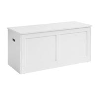 VASAGLE Chest, Blanket Box with 2 Safety Hinges, Shoe Storage Bench, Barn Style, 40 x 100 x 46.5 cm, for Hallway, Bedroom, Living Room, Matte White LSB164W01