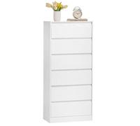 VASAGLE Colección Kailyn - Cómoda de 6 Cajones para Dormitorio, Armario de Almacenamiento, Mueble para Ropa, 30 x 48 x 111,2 cm, Estilo Moderno, Blanco Nieve LTS606WE01