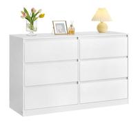 VASAGLE Colección Kailyn - Cómoda de 6 Cajones para Dormitorio, Armario de Almacenamiento, Mueble para Ropa, 40 x 119,4 x 75 cm, Estilo Moderno, Blanco Nieve LTS616W01
