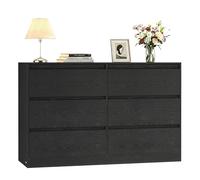 VASAGLE Cómoda con 6 Cajones, 119,4 x 40,3 x 74,9 cm | Cajonera de Almacenamiento, Tablero de Partículas y MDF, para Dormitorio, Salón, Negro Ébano, Colección KAILYN LTS616B01