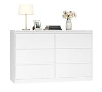VASAGLE Cómoda con 6 Cajones, 119,4 x 40,3 x 74,9 cm | Cajonera de Almacenamiento, Tablero de Partículas y MDF, para Dormitorio, Salón, Blanco Nieve, Colección KAILYN LTS616W01