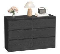 VASAGLE Cómoda con 6 Cajones, 119,4 x 40 x 75 cm | Cajonera de Almacenamiento, Tablero de Partículas y MDF, para Dormitorio, Salón, Negro Ébano, Colección KAILYN LTS616B01