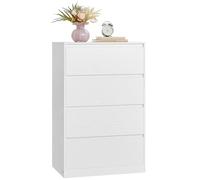 VASAGLE Cómoda de 4 Cajones para Dormitorio, 60,2 x 40,4 x 97,4 cm | Armario de Almacenamiento, Mueble para Ropa, Estilo Moderno Básico, Blanco Nieve, Colección KAILYN LTS614WE02