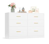VASAGLE Cómoda para Dormitorio, 6 Cajones, 119 x 40 x 78 cm | Mueble Almacenaje, Soporte para TV de Salón, Blanco Nube, Colección CUSTOS LTS416WB01
