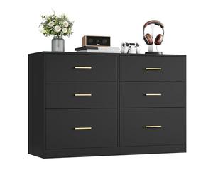 VASAGLE Cómoda para Dormitorio con 6 Cajones, Mueble Almacenaje | Soporte Moderno para TV de Salón, 40 x 119 x 78 cm, Tinta negra, Colección CUSTOS LTS416BC01