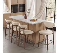 VASAGLE Conjunto de 2 Taburetes Altos de Cocina, con Respaldo | Sillas de Cocina para Barra Bar, Madera Maciza, Tela Aspecto Lino, Beige Capuchino, Colección MONNI