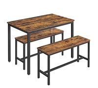 VASAGLE Conjunto de Mesa de Comedor y 2 Sillas, Juego de 3 Piezas, Mesa de 70 x 110 x 75 cm, 2 Taburetes de 30 x 97 x 50 cm Cada Uno, Marco de Acero, Marrón Rústico y Negro KDT070B01
