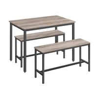 VASAGLE Conjunto de Mesa de Comedor y 2 Sillas, Juego de 3 Piezas, Mesa de 70 x 110 x 75 cm, 2 Taburetes de 30 x 97 x 50 cm Cada Uno, Marco de Acero, Greige Brezo y Negro Tinta KDT070B02