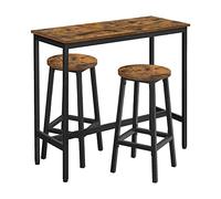 VASAGLE Conjunto de Mesa y Sillas, Mesa de Bar Cocina con Taburetes de Bar, 2 Unidades, Marco de Acero Industrial, Marrón Rústico y Negro LBT219B01