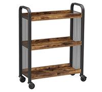 VASAGLE Cowjag Carrito de Cocina Estrecho, Carrito Auxiliar con Ruedas, Ahorro de Espacio, Estantería de Cocina con Estructura de Hierro, Color Marrón Rústico, 66 x 26 x 85 cm