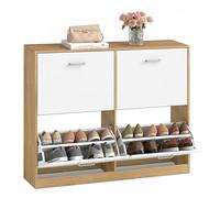 VASAGLE Custos Colección - Armario Zapatero, Organizador de Zapatos, Separadores Ajustables, para Entrada, 4 Puertas Abatibles, para 16-28 Pares, 24 x 105,5 x 82,7 cm, Roble Dorado LBC035YA01