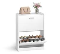 VASAGLE CUSTOS Colección - Armario Zapatero, Organizador de Zapatos, Separadores Ajustables, para Entrada, 2 Puertas Abatibles, para 10-12 Pares, 24 x 60 x 83,5 cm, Blanco Nube LBC02WTV3