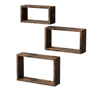 VASAGLE Estantes de Pared, Juego de 3 Cubos de Estantes Flotantes, Organizadores de Almacenamiento de Cubos, Longitud de 40/35/30 cm, Marrón Rústico LWS094X01