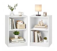 VASAGLE Custos Colección - Juego de 2, Mesita de Noche con Compartimentos Abiertos, Mesa Auxiliar con Balda Ajustable, Doble Uso, Montaje Fácil, Dormitorio, Salón, Blanco Nube LET866WB01