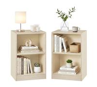 VASAGLE Custos Colección - Juego de 2, Mesita de Noche con Compartimentos Abiertos, Mesa Auxiliar con Balda Ajustable, Doble Uso, Montaje Fácil, Dormitorio, Salón, Beige Travertino LET866LA01