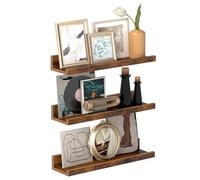 VASAGLE Custos Colección - Juego de 3 Estantes Murales, Estanterías de Pared de Madera para Marcos de Fotos y Libros, Estilo Moderno, para Baño, Cocina y Sala de Estar, Marrón Rústico LWS037X01