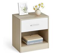 VASAGLE Custos Colección - Mesita de Noche, Mesa Auxiliar con Cajón, Asa, Compartimento Abierto, para Dormitorio, Salón, Beige Natural y Blanco Clásico LET619T67