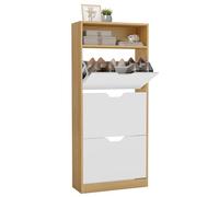 VASAGLE Custos Colección - Zapatero con Compartimiento Abierto y Divisor Ajustable, para Entrada, 3 Puertas Abatibles, 24 x 60 x 139 cm, para 15-18 Pares, Roble Dorado y Blanco Nube LBC046YA02
