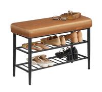 VASAGLE EKHO Colección - Banco Zapatero, Banco de Almacenaje, Zapatero de Entrada, Piel Sintética con Costuras, Moderno de Siglo Mediados, Carga 135 kg, 30 x 80 x 50 cm, Marrón Caramelo LSB054K01