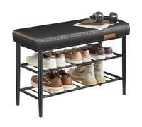VASAGLE EKHO ColecciÓn - Banco Zapatero, Banco de Almacenaje, Zapatero de Entrada, Piel SintÉtica con Costuras, Moderno de Siglo Mediados, Carga 135 kg, 30 x 80 x 50 cm, Negro Tinta LSB054B01