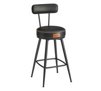 VASAGLE EKHO Colección - Juego de 2 Taburetes de Bar, Sillas Giratorias de Barra con Respaldo, Cuero Sintético con Costuras, Moderno Siglo Medio, Altura 65 cm, Barra Cocina, Negro Tinta /Verde