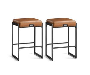 VASAGLE EKHO Colección - Juego de 2 Taburetes de Bar, Taburetes de Cocina, Cuero Sintético con Costuras, Moderno Siglo Medio, 66 cm de Alto, Bar Casa, Comedor, Fácil montaje, Marrón Caramelo LBC086K01