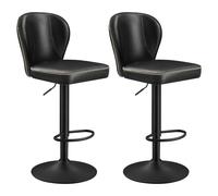 VASAGLE EKHO Colección - Silla de Bar 360° Giratoria, Juego de 2 Sillas Barra Altura Ajustable con Respaldo, Cuero Sintético con Costuras, Moderno Siglo Medio, Cocina, Fácil Montaje, Negro Tinta