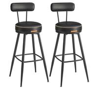 VASAGLE EKHO Colección - Taburetes de Bar Giratorias 360°, Juego de 2, Sillas de Barra con Respaldo, Cuero Sintético con Costuras, Moderno Siglo Medio, Altura 76 cm, Negro Tinta LBC889B01V2