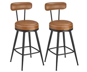 VASAGLE EKHO Colección - Taburetes de Bar Giratorias 360°, Juego de 2, Sillas de Barra con Respaldo, Cuero Sintético con Costuras, Moderno Siglo Medio, Altura 65 cm, Marrón Caramelo LBC089K01V2