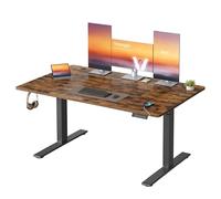 VASAGLE Escritorio Ajustable en Altura, 140 x 80 cm, Puerto USB-C, Estante para Regleta Eléctrica, Recordatorio de Sedentarismo, 3 Botones de Memoria, para Oficina, Marrón Rústico LSD144KD02