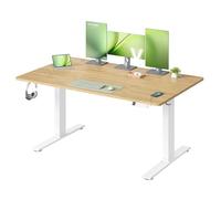 VASAGLE Escritorio Ajustable en Altura, 140 x 80 cm, Puerto USB-C, Estante para Regleta Eléctrica, Recordatorio de Sedentarismo, 3 Botones de Memoria, para Oficina, Roble Dorado LSD144YA02