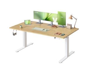 VASAGLE Escritorio Ajustable en Altura, 160 x 80 cm, Puerto USB-C, Estante para Regleta Eléctrica, Recordatorio de Sedentarismo, 3 Botones de Memoria, para Oficina, Roble Dorado LSD146YA02