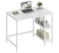 VASAGLE Escritorio con 2 Estantes, Estructura de Acero, Moderno básico | Mesa de Trabajo, a la Izquierda o a la Derecha, para Salón Oficina, Blanco Arce y blanco mate, Colección BARNET LWD046W01