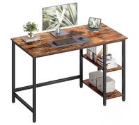 VASAGLE Escritorio con 2 Estantes, Estructura de Acero, Moderno básico | Mesa de Trabajo, a la Izquierda o a la Derecha, para Salón Oficina, Marrón Rústico y Negro Mate, Colección BARNET LWD47X