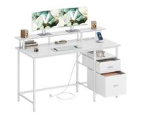 VASAGLE Escritorio, con Cajones de Tela, Mesa de Ordenador con Soporte para Pantalla, Regleta, 2 Puertos USB, para Oficina en Casa, 140 x 60 cm, Blanco Arce LWD094W01V1