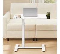 VASAGLE Escritorio con Ruedas, Mesa Auxiliar, Tablero de 70 x 40 cm, Altura Ajustable, 2 Portavasos, Ranura para Teléfono Móvil o Tableta, Blanco Nube LSD600W01