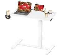 VASAGLE Escritorio con Ruedas, Mesa Auxiliar, Tablero de 80 x 45 cm, Altura Ajustable, 2 Portavasos, Ranura para Teléfono Móvil o Tableta, Blanco Nube LSD601W01