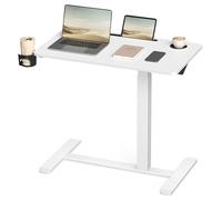 VASAGLE Escritorio con Ruedas, Mesa Auxiliar, Tablero de 80 x 45 cm, Altura Ajustable, 2 Portavasos, Ranura para Teléfono Móvil o Tableta, Blanco Nube LSD601W01