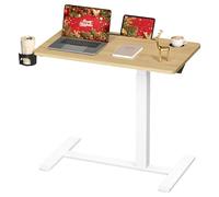 VASAGLE Escritorio con Ruedas, Mesa Auxiliar, Tablero de 80 x 45 cm, Altura Ajustable, 2 Portavasos, Ranura para Teléfono Móvil o Tableta, Roble Dorado LSD601YA01