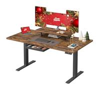 VASAGLE Escritorio Eléctrico Ajustable en Altura, 140 x 70 cm, para Trabajar de Pie, Soporte para Monitor, Cajón, Puerto USB-C, Recordatorio de Sedentarismo, para Oficina, Marrón Rústico LSD154KD01