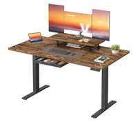 VASAGLE Escritorio Eléctrico Ajustable en Altura, 140 x 70 cm, para Trabajar de Pie, Soporte para Monitor, Cajón, Puerto USB-C, Recordatorio de Sedentarismo, para Oficina, Marrón Rústico LSD154KD01