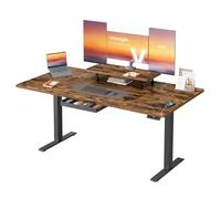 VASAGLE Escritorio Eléctrico Ajustable en Altura, 160 x 80 cm, para Trabajar de Pie, Soporte para Monitor, Cajón, Puerto USB-C, Recordatorio de Sedentarismo, para Oficina, Marrón Rústico LSD156KD01
