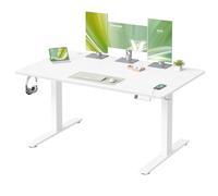 VASAGLE Escritorio Ajustable en Altura, 140 x 80 cm, Puerto USB-C, Estante para Regleta Eléctrica, Recordatorio de Sedentarismo, 3 Botones de Memoria, para Oficina, Blanco Mate LSD144WZ02