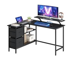 VASAGLE Escritorio en Forma de L con 2 Amplios Cajones, para Esquina | Escritorio para Juegos con Soporte para Monitor, con Estante de Almacenaje Ajustable, Colección Barnet LWD098B56